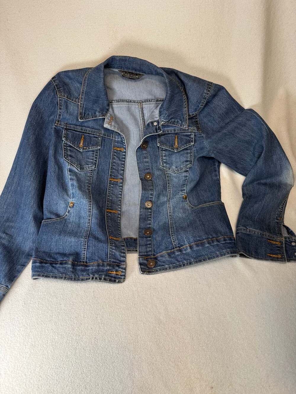 Baccini Blue Denim Jean Jacket with Ornate Buttons, Size Medium